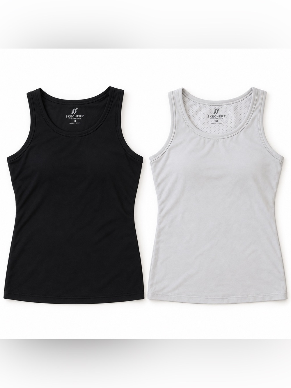 Skechers Built-In Bra Workout Tank Tops Black & White Bundle of 2